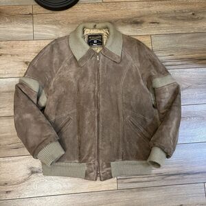 Vintage Trailmaster Brown Suede Leather Bomber Jacket Coat Size 40 M Quilt Lined